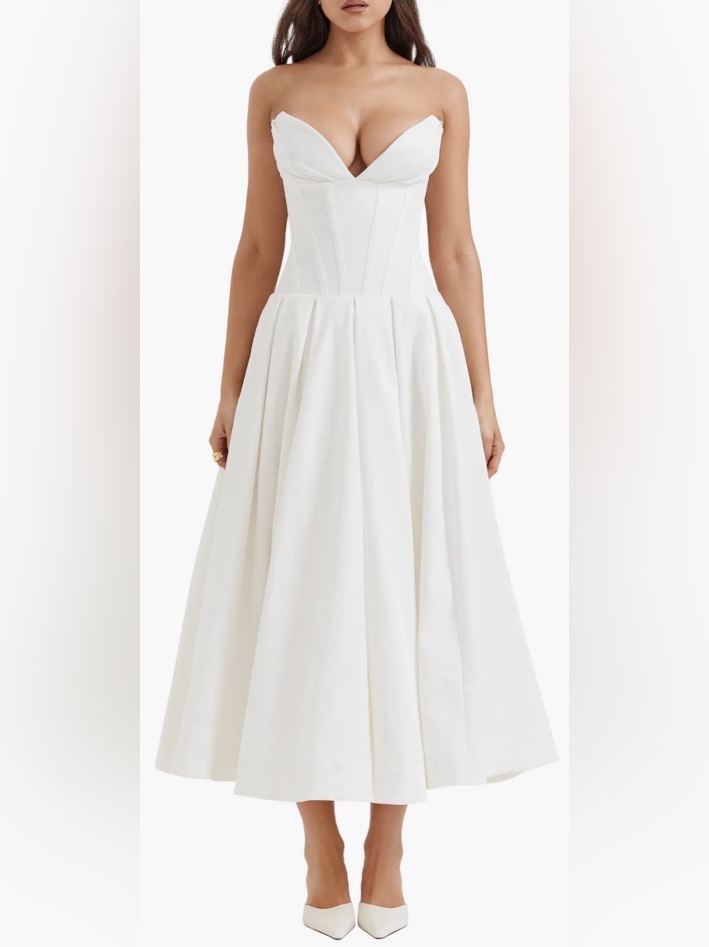 NEW HOUSE OF CB Lady Strapless Corset White Midi Dress Sz S FULLER CUP